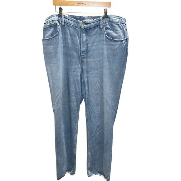 Good American GOOD ICON Indigo Light Wash Distressed Straight Denim Jeans 20 - Picture 2 of 10